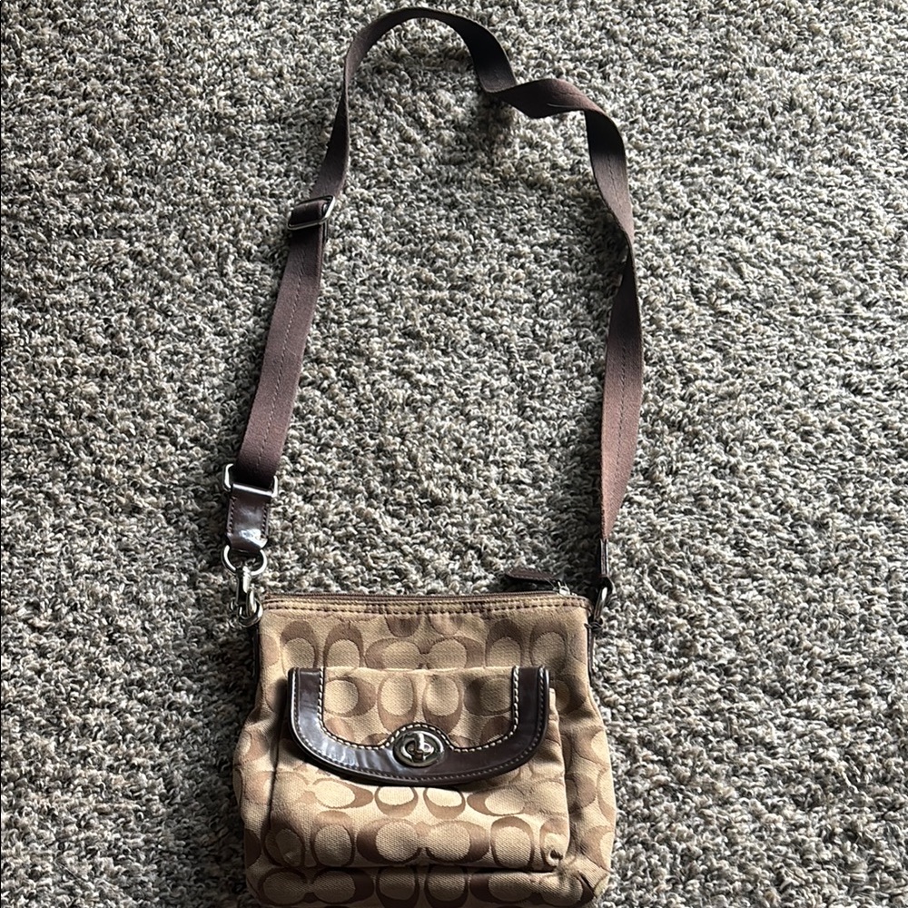 Brown Crossbody Bag with Patterned Design